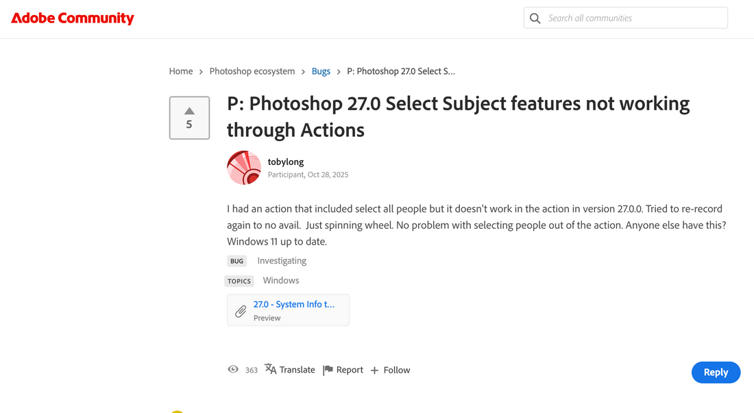 Known Adobe Bug in v27.0